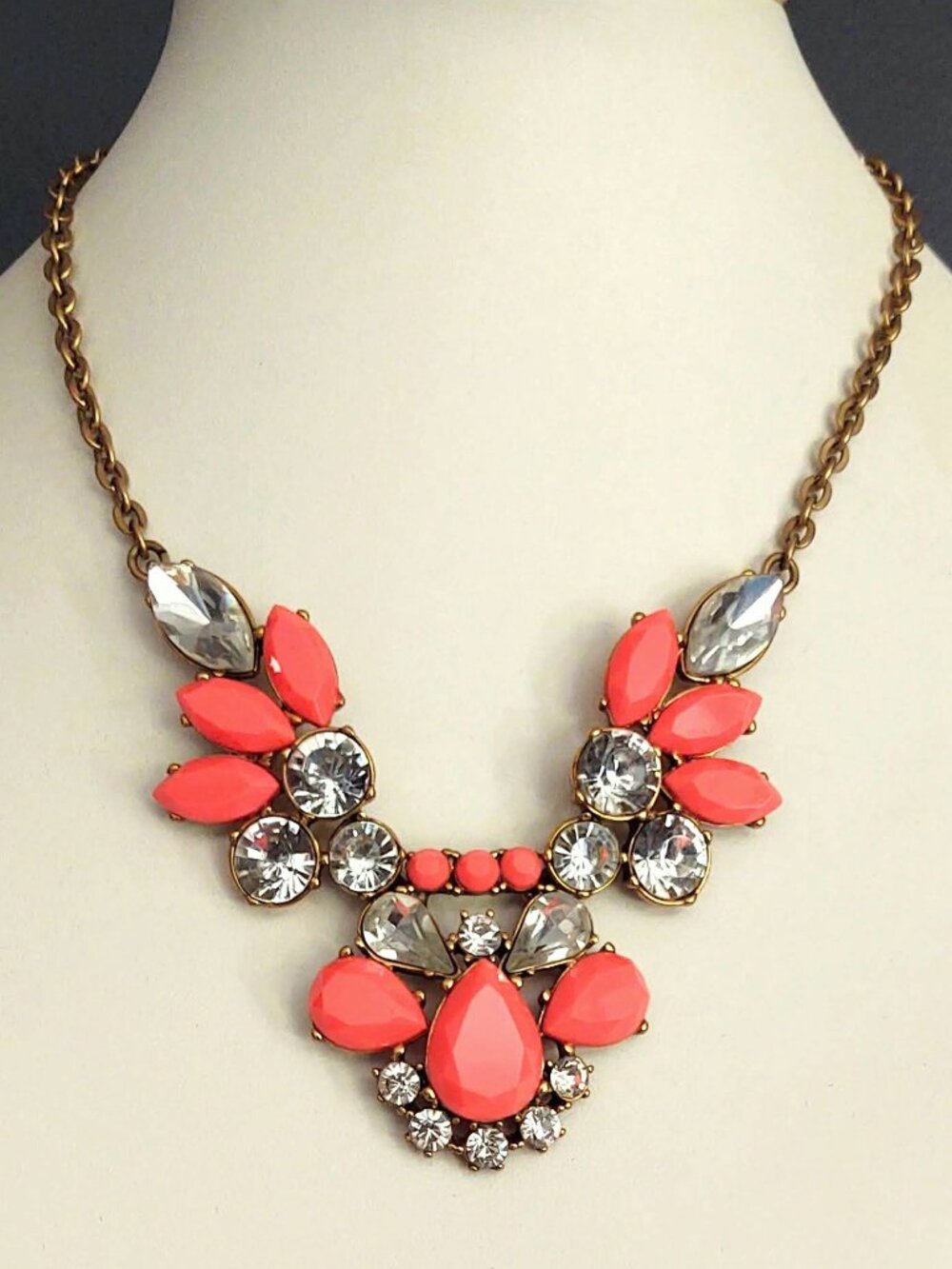 Florescent/neon orange and clear glass beaded statement necklace